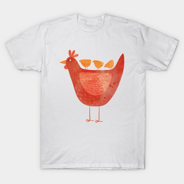 Hen and Chicks Farmyard Art T-Shirt by NicSquirrell